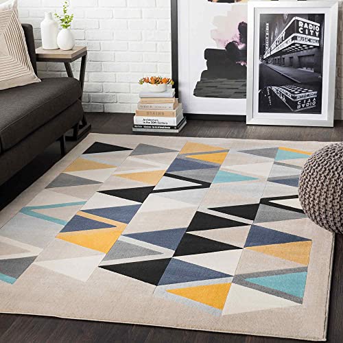 Surya Omaha Geometrischer Teppich - Teppich modern Wohnzimmer, Esszimmer, Schlafzimmer - weicher Abstrakt Boho Teppich, Kurzflor Teppich für einfache Pflege - Teppich groß 200x275cm in Senfgelb von Surya