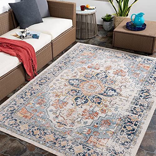 Surya Safi Vintage Teppich - Teppich Wohnzimmer, Esszimmer, Flur, Rugs Living Room - Boho Teppich Orientalisch Style, Kurzflor Carpet - Bunter Teppich Blau, Rost 120x170cm von Surya