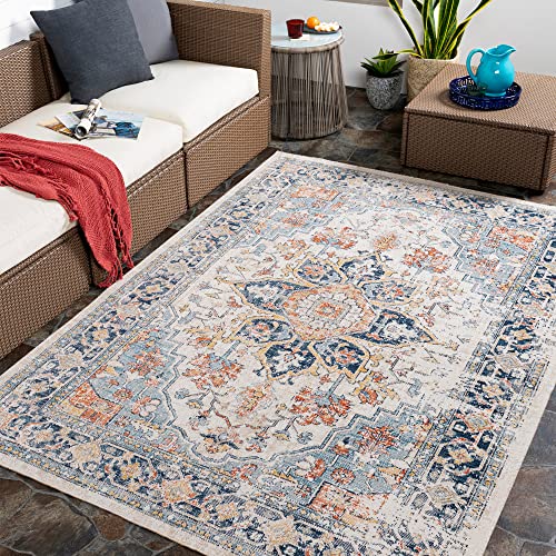 Surya Safi Vintage Teppich - Teppich Wohnzimmer, Esszimmer, Flur, Rugs Living Room - Boho Teppich Orientalisch Style, Kurzflor Carpet - Bunter Teppich Blau, Rost 160x213cm von Surya