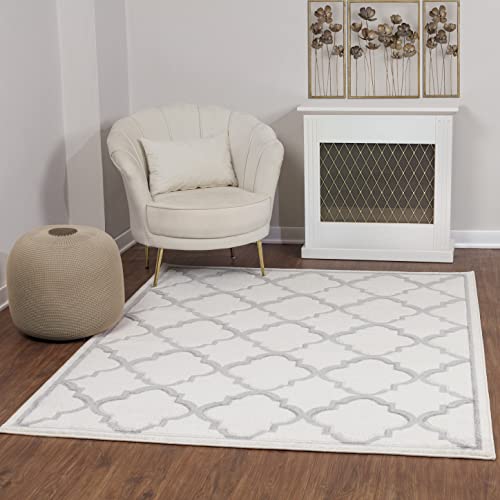 Surya Vannes Teppich Schlafzimmer, Wohnzimmer, Esszimmer, Flur - Moderne Boho Teppich Geometrisches Muster - Weicher Skandinavisch Wohnzimmerteppich Weiß, Grau - Carpet 160x213cm Groß Teppich von Surya