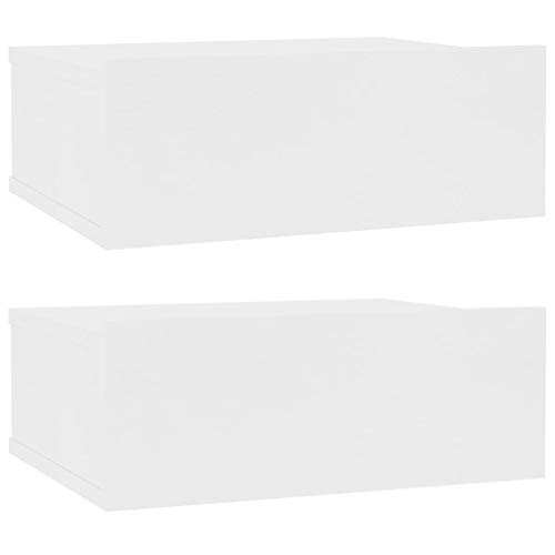 Susany 2 STK. Nachttisch mit Schublade Hängend Nachtkommode Nachtschrank Nachtkonsole Wandboard Wandregal Spanplatte Weiß 40x30x15 cm von Susany