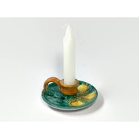 Kerzenständer Aus Keramik Mit Handgemaltem Zitronen-Dekor | Handgemachter Kammerstick Mittelaufsatz von SustainableVintFinds