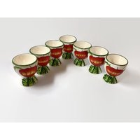 Vintage Keramik Handbemaltes Hühner Eierhalter Becher Set Mit Mohn Design Made in Germany von SustainableVintFinds