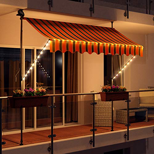 Swing & Harmonie LED - Markise mit Kurbel Klemmmarkise Balkonmarkise mit Beleuchtung und Solarmodul Fallarm Markise Sonnenschutz Terrasse Balkon (350x150, orange/schwarz) von Swing & Harmonie