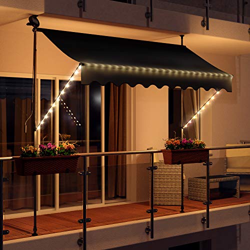 Swing & Harmonie Markise mit LED Beleuchtung - Gelenkarmmarkise - Sonnenschutz - Markisenabdeckung - Klemmmarkise für Balkon und Garten (300x150, anthrazit) von Swing & Harmonie