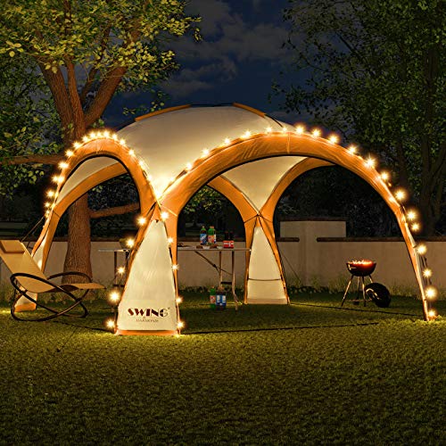 Swing & Harmonie LED Event Pavillon 3,6 x 3,6m DomeShelter Garten Pavillion inkl. Solarmodul Pavilion Designer Gartenzelt Camping Pavilon Partyzelt mit Beleuchtung (Orange) von Swing & Harmonie