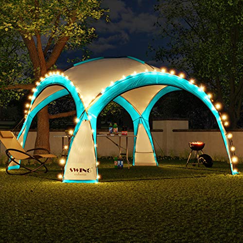 Swing & Harmonie LED Event Pavillon 3,6 x 3,6m DomeShelter Garten Pavillion inkl. Solarmodul Pavilion Designer Gartenzelt Camping Pavilon Partyzelt mit Beleuchtung (Türkis) von Swing & Harmonie