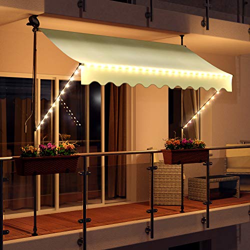 Swing & Harmonie Markise mit LED Beleuchtung - Gelenkarmmarkise - Sonnenschutz - Markisenabdeckung - Klemmmarkise für Balkon und Garten (300x150, Creme) von Swing & Harmonie