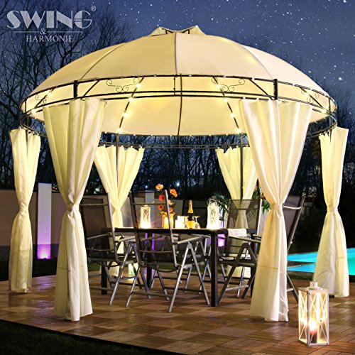 Swing & Harmonie Luxus Pavillon mit LED Beleuchtung - Hochwertiges Gartenzelt - Robustes Partyzelt - Wasserabweisender Gartenpavillon - (Creme) von Swing & Harmonie