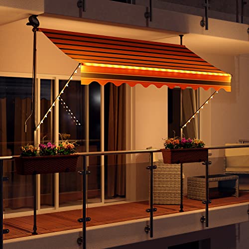 Swing & Harmonie Markise mit LED Beleuchtung - Gelenkarmmarkise - Sonnenschutz - Markisenabdeckung - Klemmmarkise für Balkon und Garten (250x150, schwarz/orange) von Swing & Harmonie