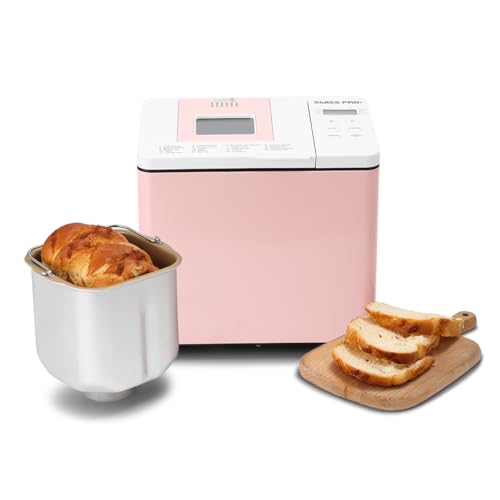 Swiss Pro+ Brotmaschine elektrisch - Mit diesem Brotbackautomaten auch glutenfreies Brot backen - Brotmaschine mit 19 Funktionen - Brot frisch - 550W - Rosa von Swiss Pro+