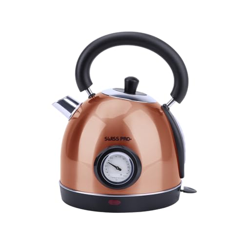 Swiss Pro+ Edelstahl Wasserkocher Retro - 2200W - Electric Kettle - Wasserkocher Kupfer - Abnehmbarer Filter - 1,8L von Swiss Pro+