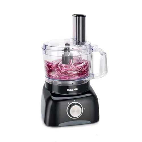 Swiss Pro+ Küchenmaschine 13-teilig - Küchenmixer - Gemüseschneider elektrisch 600W - Food Processor - Kunststoff - Schwarz - 1,2L von Swiss Pro+