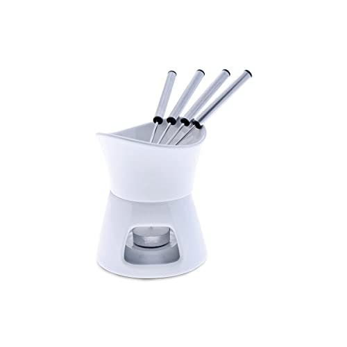 Swissmar F66322 Glow Schokoladen Fondue Set 7-teiliges, Keramik/Edelstahl, Weiß, 280ml, Schokofondue, Teelicht beheizt/mikrowellen- und ofenfest, Spülmaschinenfest, Geschenkset von Swissmar