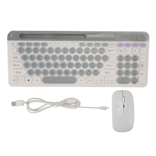 Sxhlseller 2,4 G Kabelloses Tastatur-Maus-Set, Kompakte Desktop-Gaming-Tastatur und Maus, Retro-Tastatur mit Runden Tastenkappen, Kleine Maus für PC, Laptop, für Windows (White) von Sxhlseller