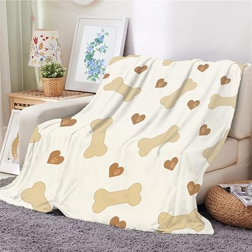 Kuscheldecke Flauschig Decke 180x220 SchöNes Hellbraun Warm Flanell Fleecedecke Cartoon-Knochen für Sofa und Bett, Gemütlich Weich Wohndecke als Tagesdecke Sofadecke Kniedecke von Syhi Mdse