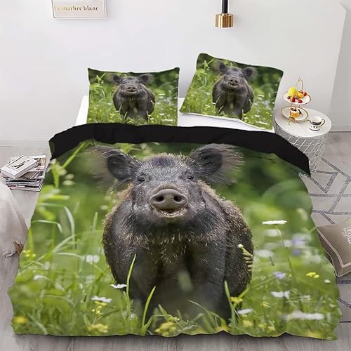 Syhi Mdse Bettwäsche 135x200 Wildschwein Bettbezug Set 3 Teilig - Weiche Microfaser Bettdeckenbezug und 2 Kopfkissenbezüge 80x80, Wald Bettwäsche-Sets mit Reißverschluss von Syhi Mdse