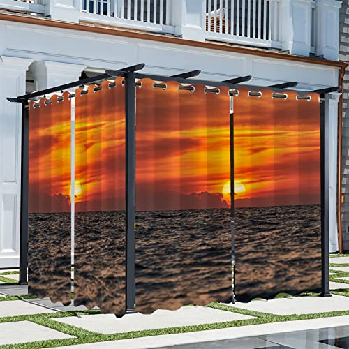 Syhi Qlty 3D Outdoor Vorhang Wetterfest, Verdunkelungsvorhang Outdoor Vorhänge Wasserdicht Sonnenschutz Sichtschutz Outdoor Gardinen mit Ösen, 2 Stück 132 x 274 cm, Meer Sonnenaufgang von Syhi Qlty