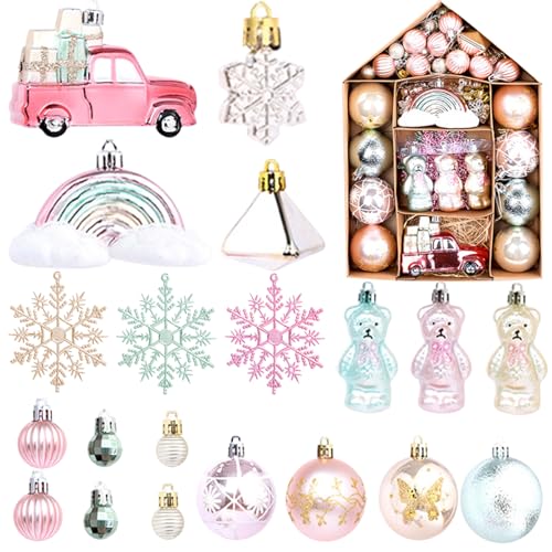 70Pcs Rotgoldener Haus-Weihnachtsball, Weihnachtskugeln Weihnachtsdeko Set, Christmas Tree Baubles, weihnachtsbaumschmuck-Set, bemalte hängende Kugeln, Bunte Kugeln, Weihnachtsdekorationen von Sykerout