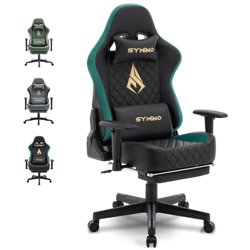 Symino Gaming Stuhl - Ergonomischer Bürostuhl im Racing Style, 200 kg Belastbarkeit, verstellbare Armlehnen, Vintage PU Leder, Gaming Chair mit Fußstütze (Schwarz) von Symino