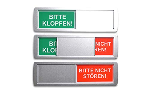 5 GROßE Bitte KLOPFEN/Bitte Nicht STÖREN Schilder 17,5x5cm NEU:Magnete im Rahmen arretieren Gebogene Metallschiebeeinheit in Position: Gut mit Ellbogen bedienbar Metallic-Lack&3M Qualitätsklebefläche von SynMe