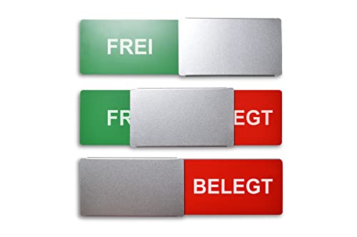 Frei/Besetzt-Schild Style: "FREI/BELEGT" 175x50mm - Design Made in Germany - Gravierte Buchstaben - Rahmenloses Schild mit Metallschieber - 2 Klebepads der renommierten Marke 3M von SynMe