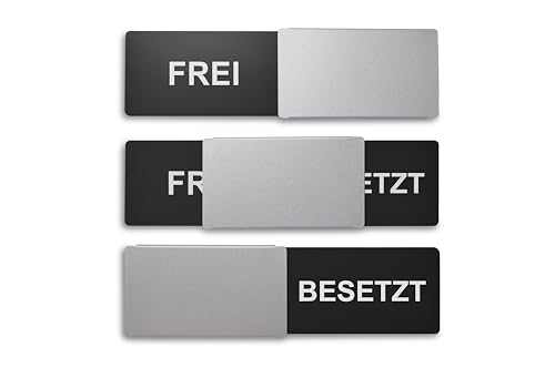 SynMe Frei/Besetzt-Schild Style: Elegant in Silber/schwarz - 175x50mm - Design Made in Germany - Gravierter Text - Rahmenloses Schild mit Metallschieber - 2 Klebepads der renommierten Marke 3M von SynMe