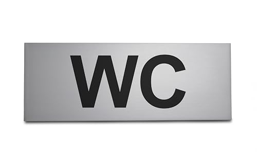 SynMe WC Schild WC- Aluminium eloxiert - Schick & edel 16x6cm - Starke 3M Klebefläche auf Rückseite - Kloschild - Toilettenschild - HerrenDamenToilette - Türschild Toilette - Herren WC - Damen WC von SynMe