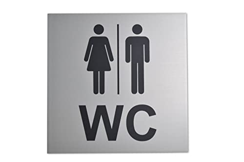 WC Schild - Aluminium eloxiert - Schick & edel 12x12cm Starke Klebefläche auf Rückseite - Toilettenschild - Herrentoilette - Damentoilette - Türschild Toilette - Herren WC - Damen WC (1) von SynMe