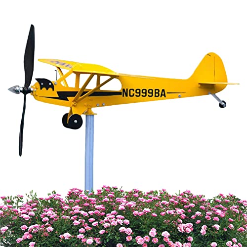 Flugzeug-Windspiel,New J3 Cub Flugzeug-Wetterfahne Flugzeug-Wetterfahne aus Metall - Flugzeug-Wetterfahne für Yard Garden Patio Rasendach, Geschenke für Flugliebhaber Sysdisen von Sysdisen