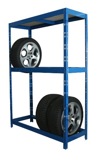 Szagato Reifenregal Felgen-Steckregal 180 x 130 x 50 cm blau für 12 Reifen, bis 22 Zoll 120kg / Ebene, Regal für Reifen und Felgen Garagen-Regal Werkstatt-Regal Felgenregal von Szagato
