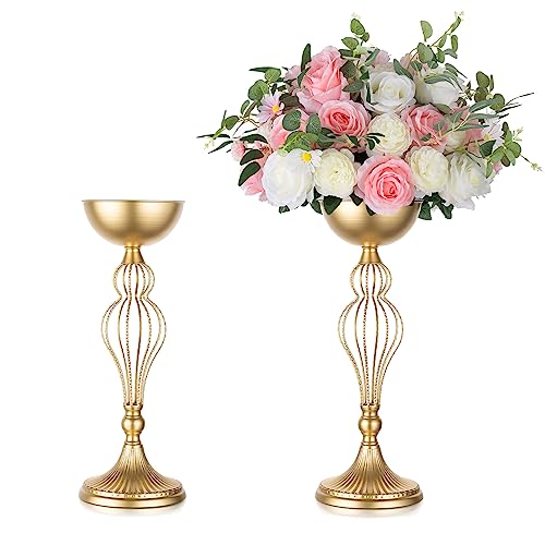 Sziqiqi 47cm Metall Goldene Vasen mit Topf Hochzeits Tisch – 2 Stück Hoch Vase Blumensäulenständer für Blumenarrangements, Große Blumenvasen für Hochzeitsfeiern Straßenführungen von Sziqiqi