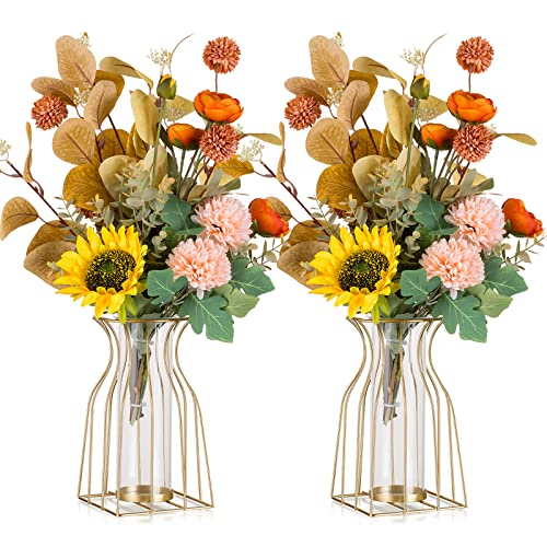 Sziqiqi Gold Blumenvase Glasvase für Tischdeko, 2 Stück Kleine Modern Vasen Deko für Pampasgras Tulpen Rose Vase Glas Metall Tulpenvase Reagenzglas Vase für Hochzeit Weihnachten Ostern Valentinstag von Sziqiqi