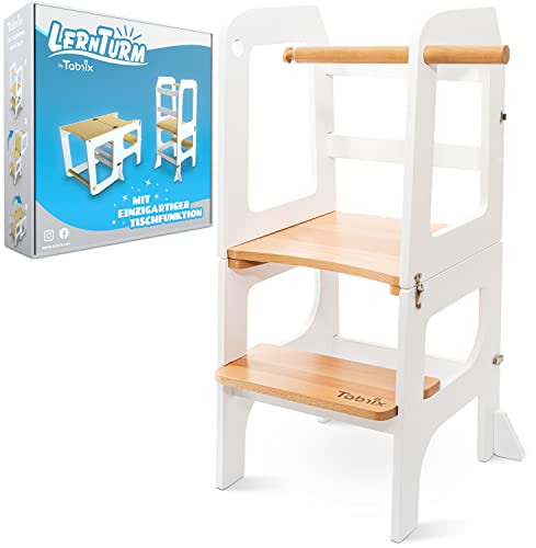 TABRIX® Lernturm ab 1 Jahr - HÖCHSTE Sicherheit - Lernturm klappbar mit Kindertisch | Lernturm 2 in 1 | Lernstuhl | Learning Tower | Schemel Holz | Kinder Tritthocker | Lernturm Montessori von TABRIX