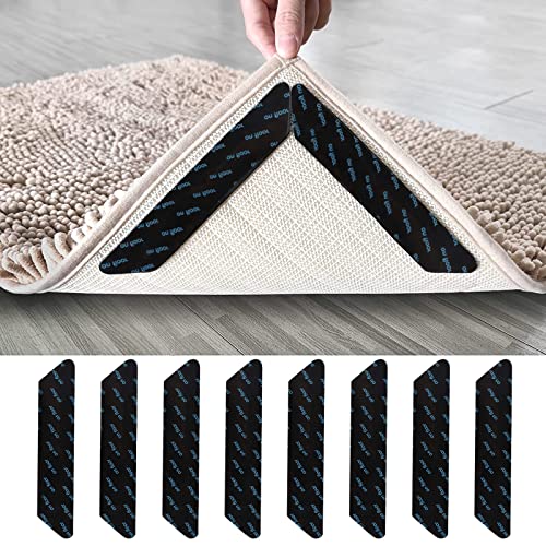TAFAFTL 24 Stück Teppichgreifer Antirutschmatte, Teppich Aufkleber Antirutschmatte Anti-Curling, Rutschfester Teppichgriff für Hartholzböden, Teppiche und Matten (Schwarz) von TAFAFTL