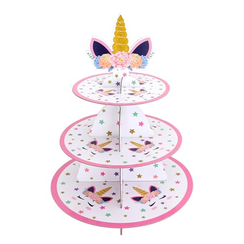 Einhorn Cupcake Ständer, 3-Stöckiger Tortenständer Muffin Ständer aus Karton, Einhorn Deko Party für Mädchen und Kinder von TAIHE