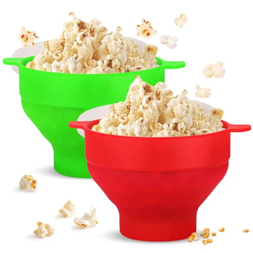 TAIZER 2 Stück Popcorn Mikrowelle Maker Faltbar Silicone Popcorn Behälter Ohne Öl Popper Bowl Family Size Microwave Popcorn Bowl Silicone Popcorn Behälter für Party Wohnheim Haus Küche von TAIZER