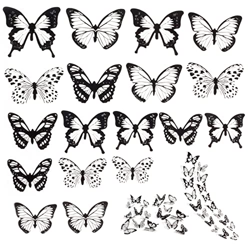 3D Schmetterlinge für die Wand 36 Stück, Schmetterlinge 3D, Schmetterlinge Deko Schwarz Weiß Wandtattoo Schmetterling, DIY Abnehmbare Durchsichtig Schmetterling Deko, für dekorative Wände, Glas usw. von TAKUZA
