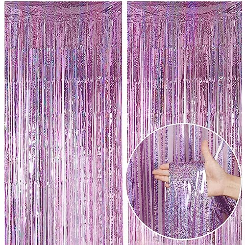 TAKUZA Lametta Vorhang Rosa 2 Stück, Lametta Vorhänge Rosa Glitzer 1m x 2,5m, Glitzervorhang Lametta Rosa, Lametta Rosa Lang Geeignet für Geburtstag Hochzeit Graduation Festliche Party Deko von TAKUZA