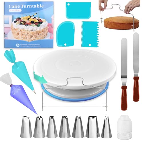 TAKUZA Torten Zubehör Set 35 Teiliges, Tortenplatte Drehbar, Backzubehör für Torten, Drehbare Tortenplatte mit Kuchenschneider, Spritzbeutel Cake Decorating Set für Anfänger und Profis von TAKUZA