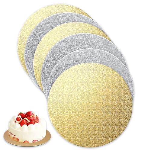 TAKUZA Tortenunterlage Rund 30cm 6 Stück, Cake Board Rund 2mm, Tortenplatte Pappe Gold und Silber Je 3 Stück, Wiederverwendbar Tortenunterlage Pappe für Transport Kuchen und Torten von TAKUZA