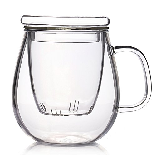 TAMUME 500ml Glas Tee Becher mit Glasfilter und Deckel Glastee für ein Set von TAMUME