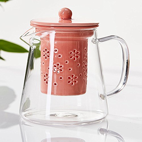 TAMUME 500ml Glas Teekanne mit Porzellan Teekanne Sieb (Pink) von TAMUME