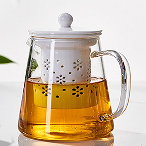 TAMUME 500ml Glas Teekanne mit Porzellan Teekanne Sieb (White) von TAMUME