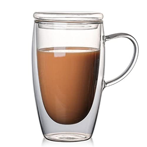 TAMUME Doppelwandige Isolierglas-Kaffee- und Teetasse mit Glasdeckel (Groß) von TAMUME