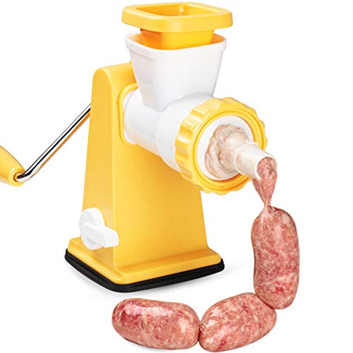 TAMUME Edelstahl Fleischwölfe mit Wurstfüller, Gewürzmühle, Küchenmaschine (Gelb) von TAMUME