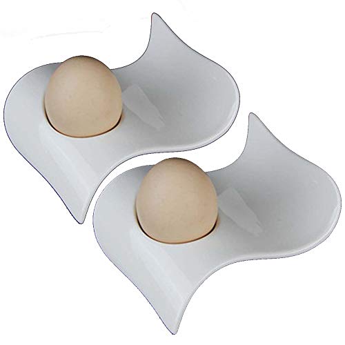 TAMUME Eierbecher-Set aus Weißem Porzellan, 2 Stück, Elegantes 2-Teiliges Frühstücksset aus Keramik, Welle 2 von TAMUME