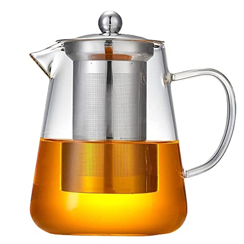TAMUME Glas Teekanne mit Edelstahl Sieb für Einfach Gießen (1300ML) von TAMUME