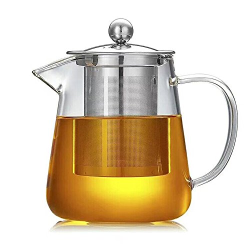TAMUME Glas Teekanne mit Edelstahl Sieb für Einfach Gießen (750ML) von TAMUME