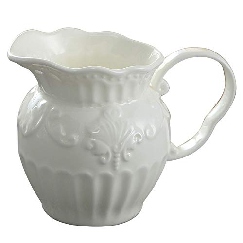 TAMUME Porzellan-Milchkännchen mit Geprägtem Muster, Keramik-Milchkännchen mit Gebogenem Griff, Französischer Landhausstil mit Geprägtem Motiv (Milch) von TAMUME